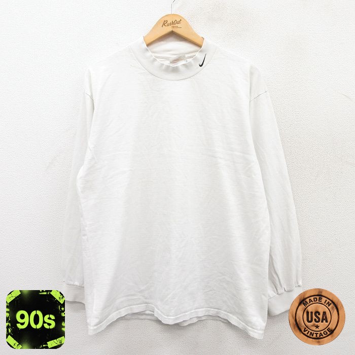 ナイキ 90s 長袖Tシャツ ワンポイントロゴ ホワイト XL | 古着