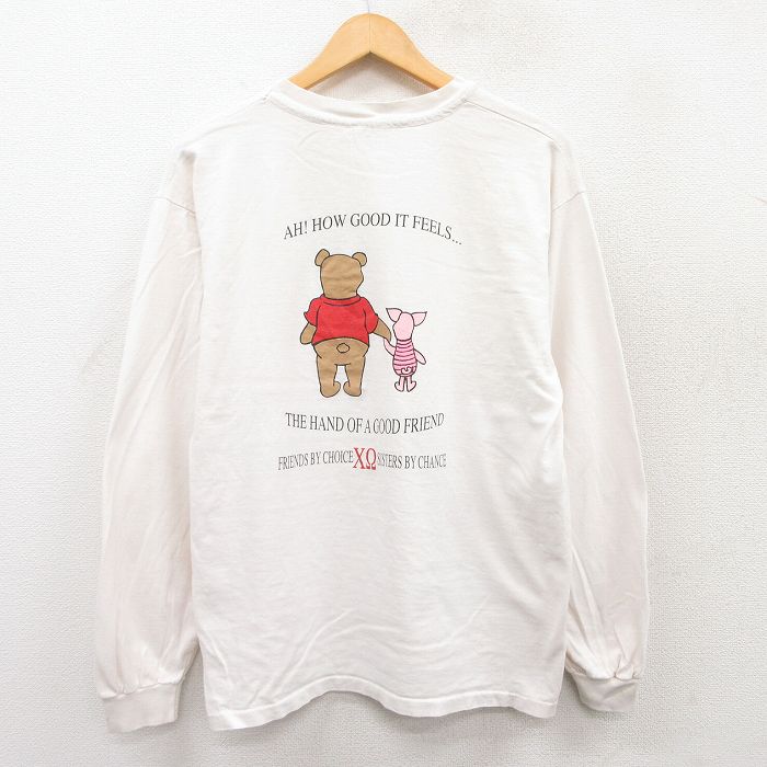L★古着 長袖 ビンテージ Tシャツ メンズ 90年代 90s くまのプーさん ピグレット コットン クルーネック USA製 白 ホワイト 25apr17 中古