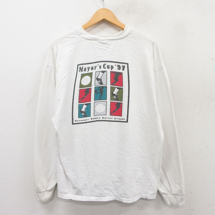 ヘインズ 90s 長袖Tシャツ サッカー ホワイト XL | 古着