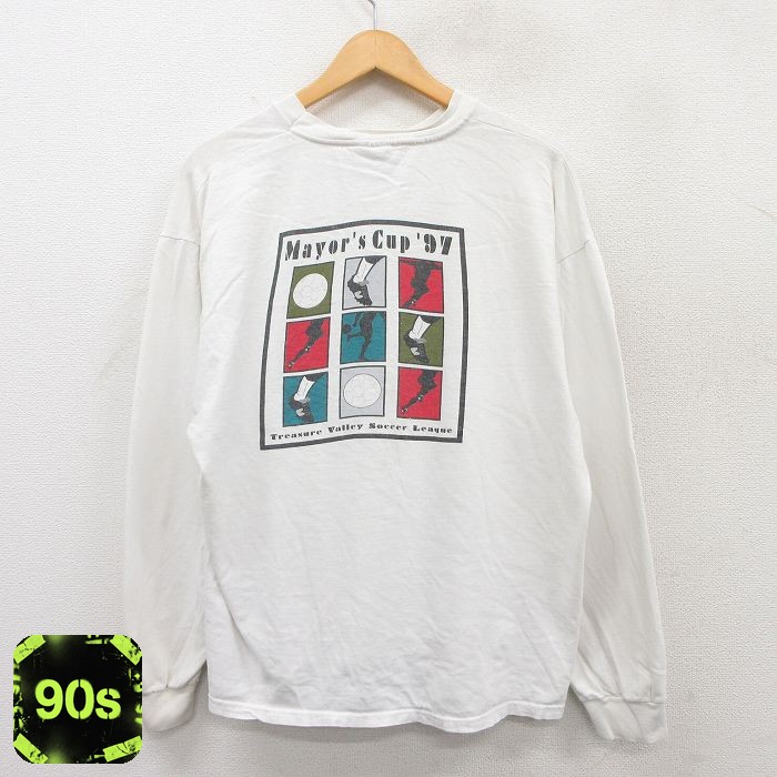 ヘインズ 90s 長袖Tシャツ サッカー ホワイト XL | 古着