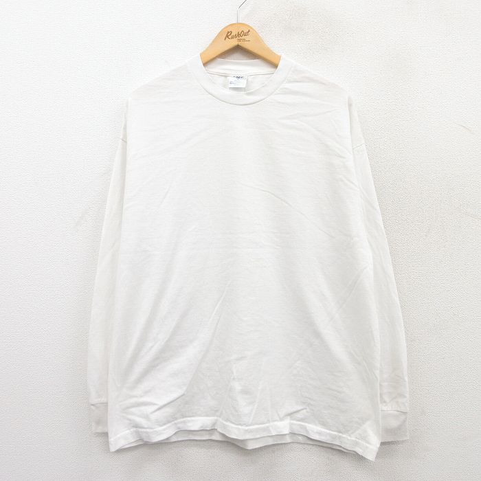 XL★古着 長袖 ビンテージ Tシャツ メンズ 00年代 00s 無地 大きいサイズ コットン クルーネック 白 ホワイト 25apr17 中古