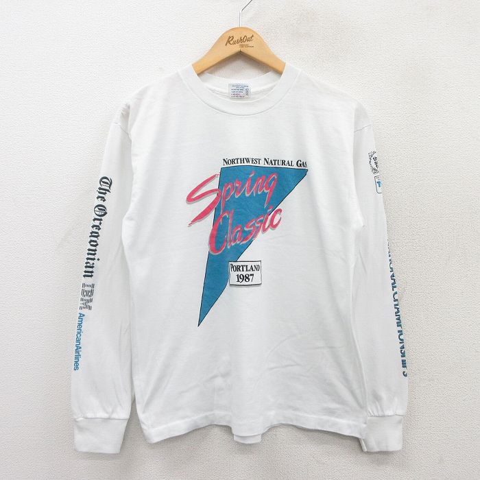M★古着 長袖 ビンテージ Tシャツ メンズ 80年代 80s ポートランド クルーネック USA製 白 ホワイト 25apr17 中古