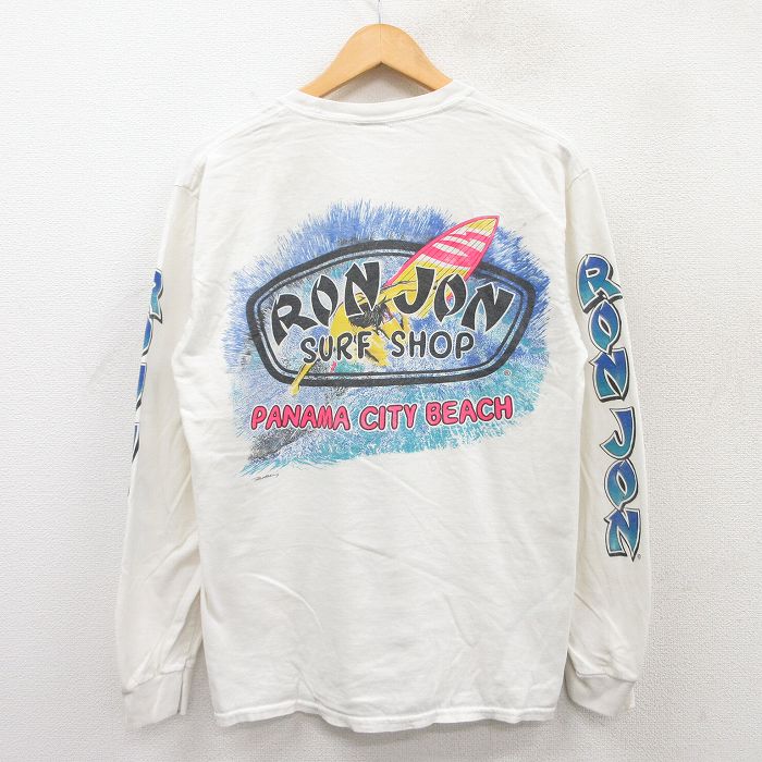 L★古着 ロンジョン 長袖 ビンテージ Tシャツ メンズ 00年代 00s サーフショップ パナマシティビーチ クルーネック 白 ホワイト 25apr17 中古