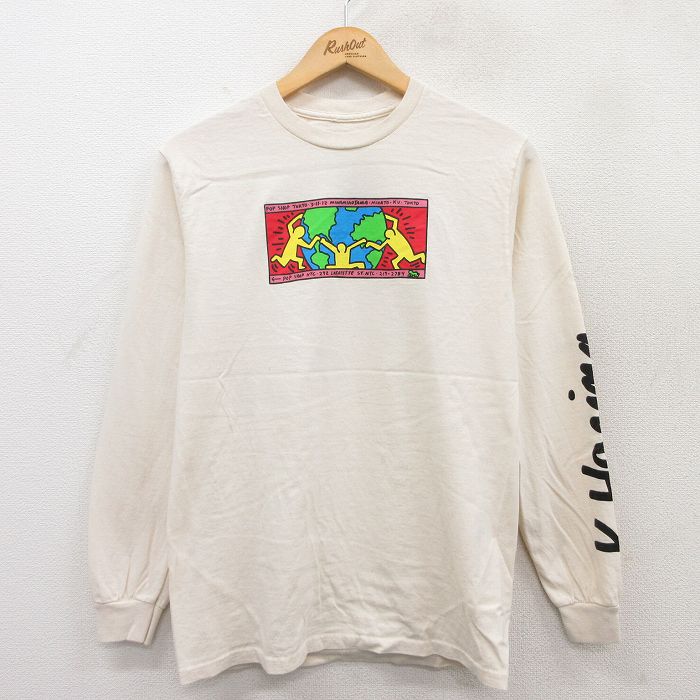S★古着 リップルジャンクション 長袖 Tシャツ メンズ キースヘリング コットン クルーネック 生成り 25apr17 中古