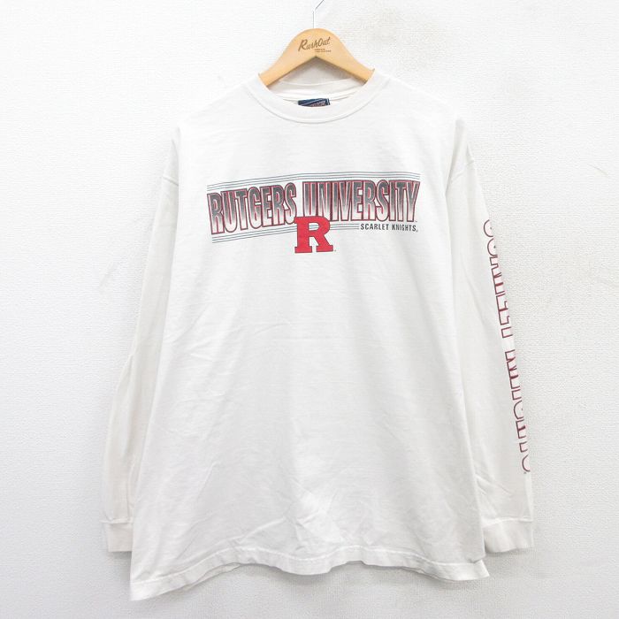 XL★古着 ジャンスポーツ 長袖 ビンテージ Tシャツ メンズ 00年代 00s ラトガース 大学 大きいサイズ コットン クルーネック 白 ホワイト 25apr18 中古