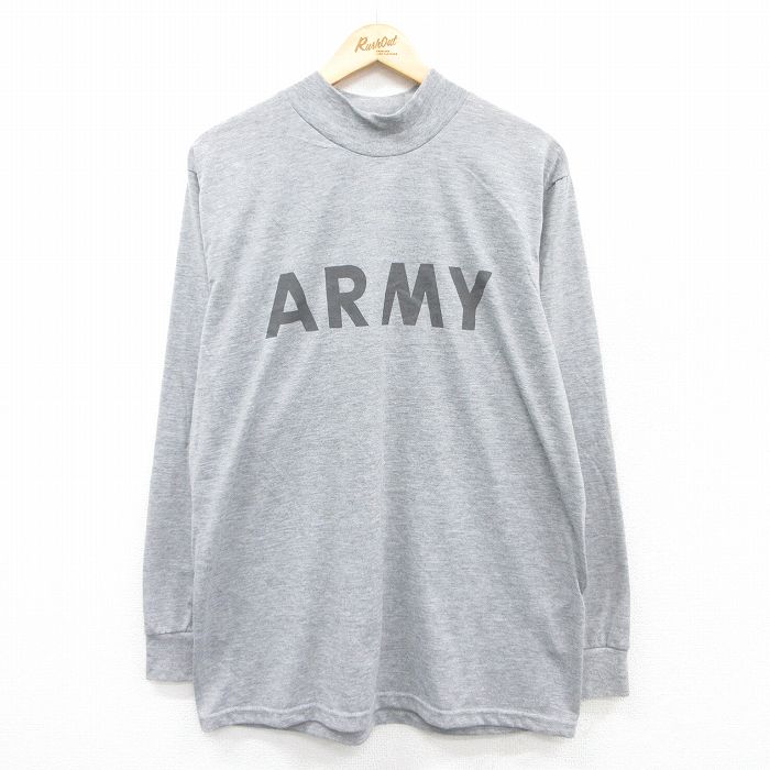 XL★古着 長袖 Tシャツ メンズ ミリタリー アーミー ARMY リフレクター モックネック ハイネック グレー 霜降り 25apr18 中古
