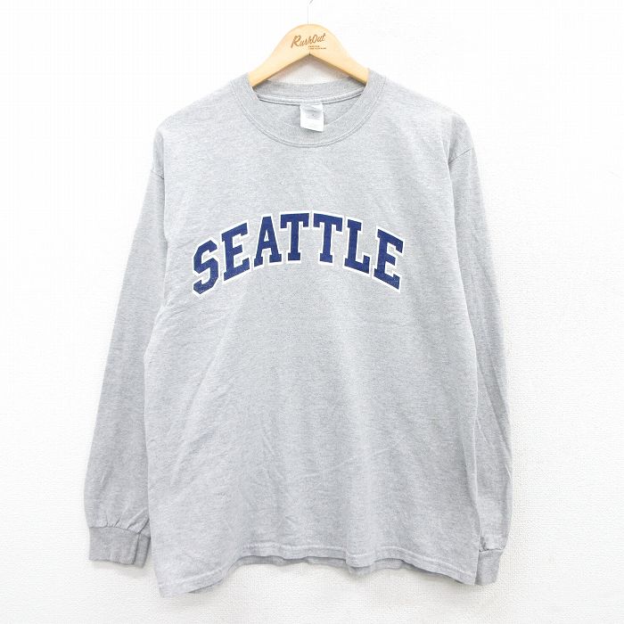 L★古着 長袖 ビンテージ Tシャツ メンズ 00年代 00s シアトル クルーネック グレー 霜降り 25apr18 中古