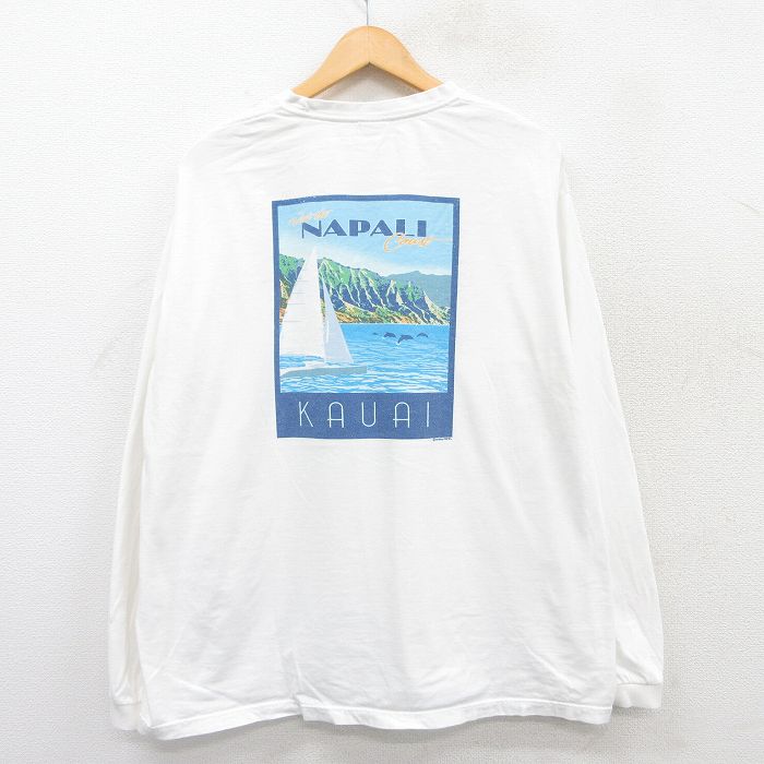 XL★古着 Crazy Shirts 長袖 ビンテージ Tシャツ メンズ 00年代 00s ヨット 大きいサイズ コットン クルーネック 白 ホワイト 25apr18 中古