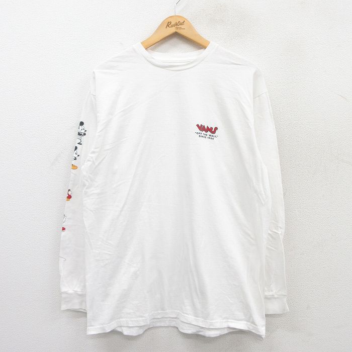 XL★古着 バンズ VANS 長袖 Tシャツ メンズ ディズニー DISNEY ミッキー MICKEY MOUSE コットン クルーネック 白 ホワイト 25apr18 中古