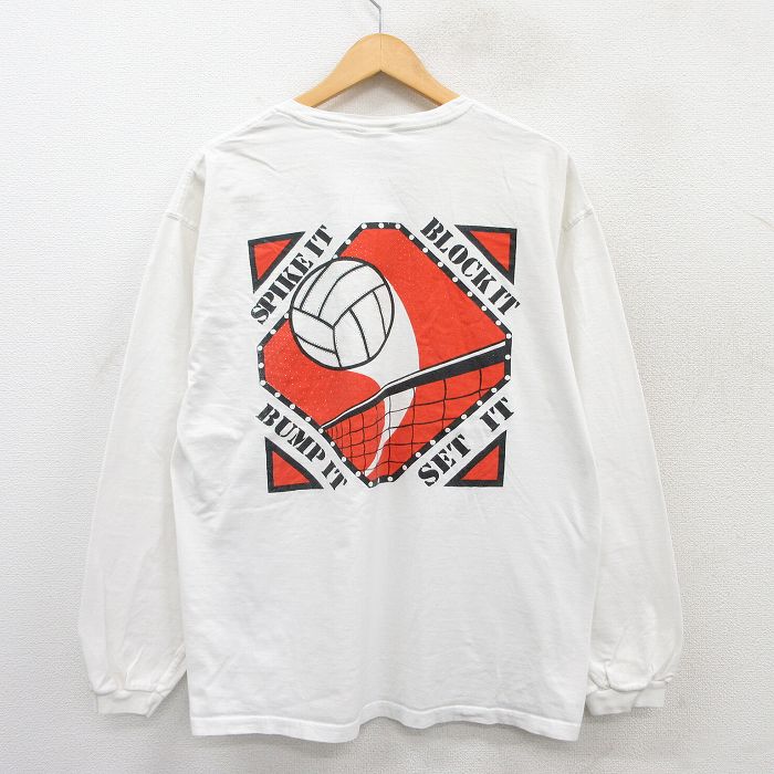 【50%OFF】XL★古着 ジャージーズ 長袖 ビンテージ Tシャツ メンズ 00年代 00s バレーボール コットン クルーネック 白 ホワイト 25apr18 中古