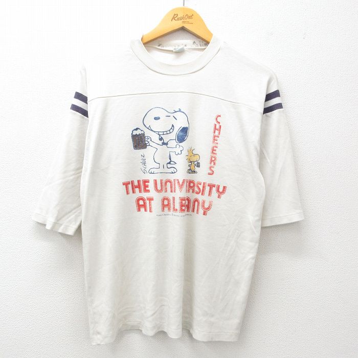 XL★古着 アルテックス ARTEX 7分袖 ビンテージ フットボール Tシャツ メンズ 70年代 70s ピーナッツ スヌーピー SNOOPY クルーネック USA製 白他 ホワイト 【spe】 25apr19 中古 7分丈 七分丈 七分袖