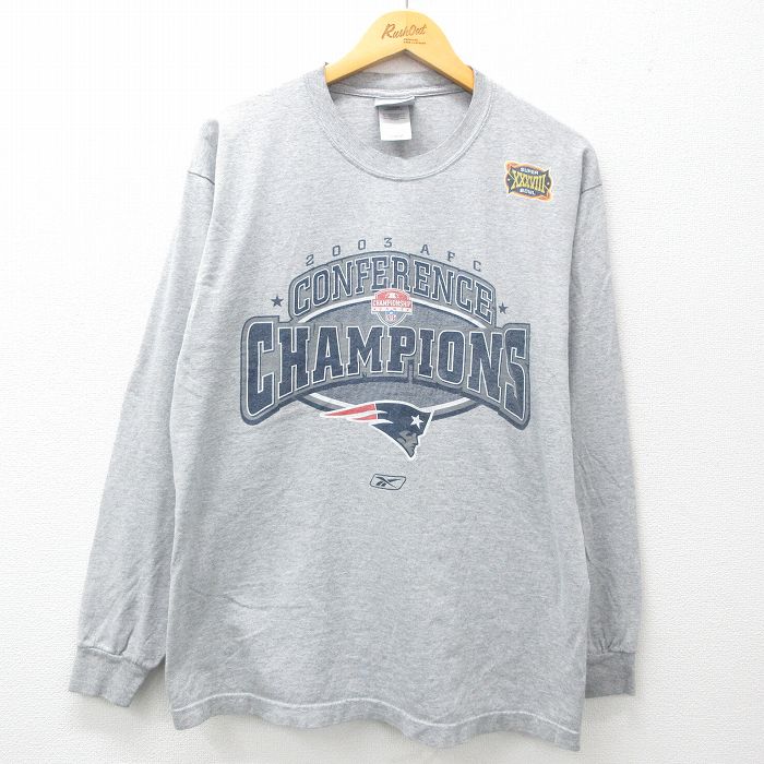 【50%OFF】XL★古着 リーボック REEBOK 長袖 ビンテージ Tシャツ メンズ 00年代 00s NFL ニューイングランドペイトリオッツ クルーネック グレー 霜降り アメフト スーパーボウル 25apr19 中古
