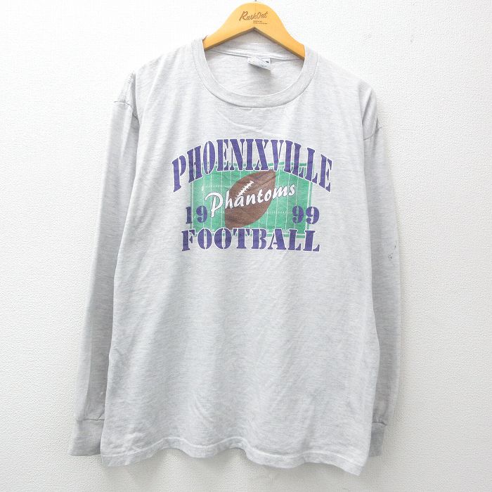 XL★古着 ジャージーズ 長袖 ビンテージ Tシャツ メンズ 90年代 90s フットボール 大きいサイズ クルーネック USA製 薄グレー 霜降り 25apr19 中古