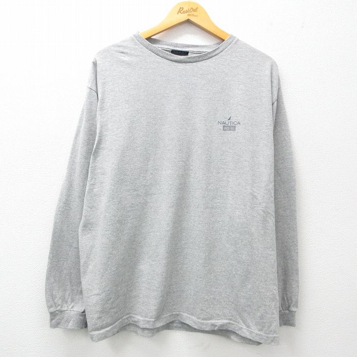 XL★古着 ノーティカ NAUTICA 長袖 ブランド Tシャツ メンズ ワンポイントロゴ 大きいサイズ クルーネック カナダ製 グレー 霜降り 25apr19 中古