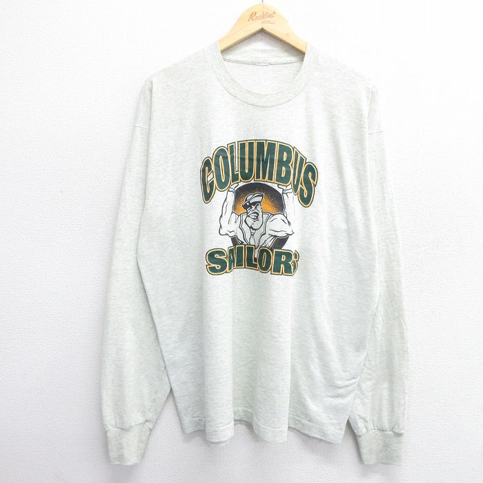 【50%OFF】XL★古着 長袖 ビンテージ Tシャツ メンズ 90年代 90s COLUMBUS SAILORS クルーネック 薄グレー 霜降り 25apr23 中古
