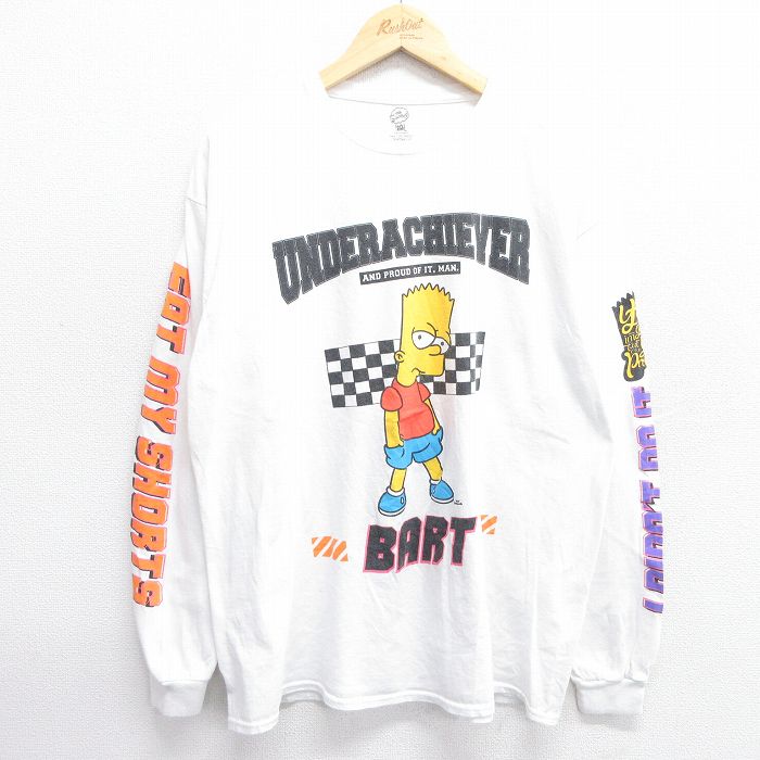 XL★古着 長袖 Tシャツ メンズ シンプソンズ コットン クルーネック 白 ホワイト 25apr22 中古