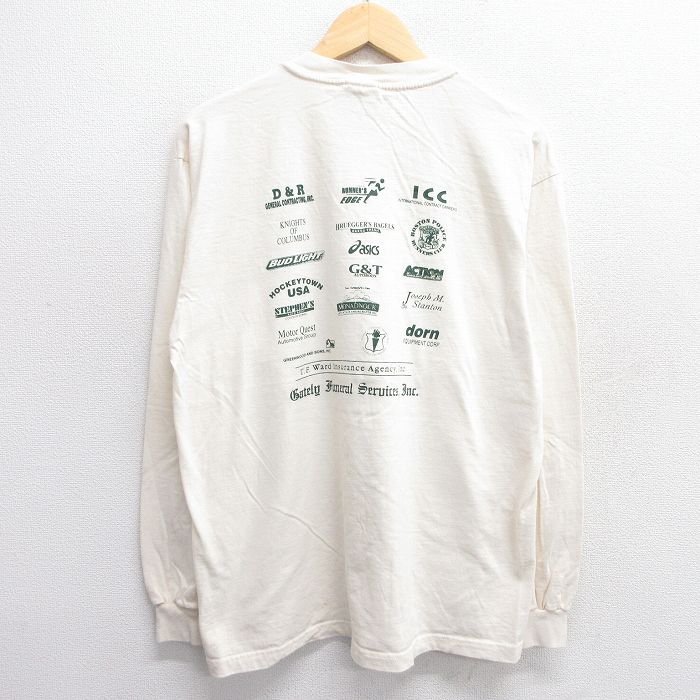 L★古着 ヘインズ Hanes 長袖 ビンテージ Tシャツ メンズ 90年代 90s 馬車 企業広告 コットン クルーネック 生成り 25apr23 中古