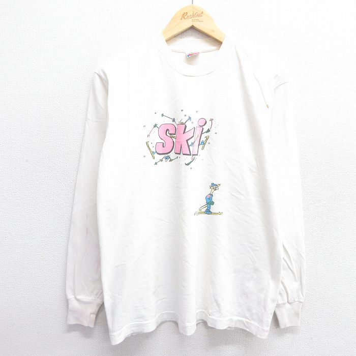 L★古着 フルーツオブザルーム 長袖 ビンテージ Tシャツ メンズ 90年代 90s スキー コットン クルーネック USA製 白 ホワイト 【spe】 25apr23 中古