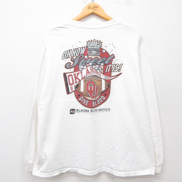 XL★古着 長袖 ビンテージ Tシャツ メンズ 00年代 00s オクラホマ 大きいサイズ コットン クルーネック 白 ホワイト 25apr23 中古