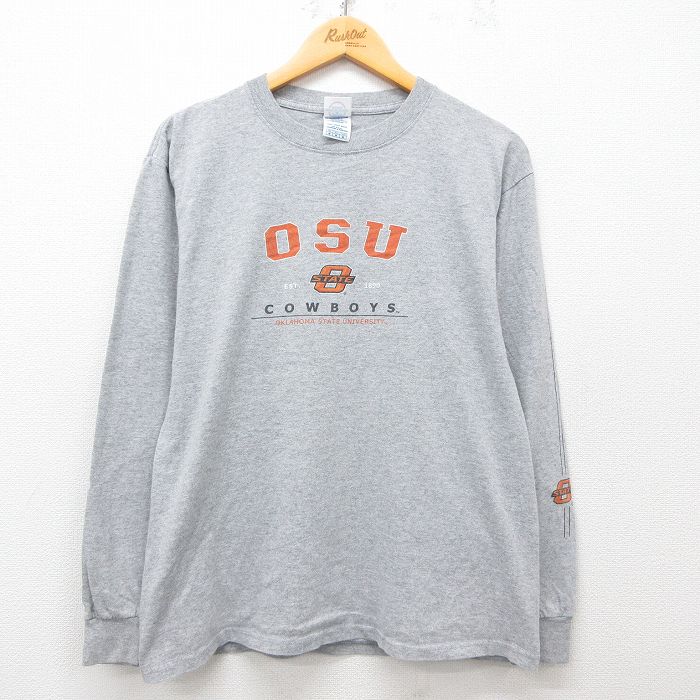 L★古着 長袖 ビンテージ Tシャツ メンズ 00年代 00s オクラホマ グレー 霜降り 25apr23 中古