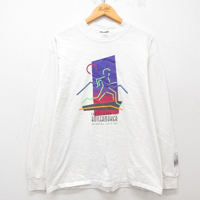 L★古着 長袖 ビンテージ Tシャツ メンズ 90年代 90s BOILERMAKER コットン クルーネック USA製 白 ホワイト 25apr23 中古