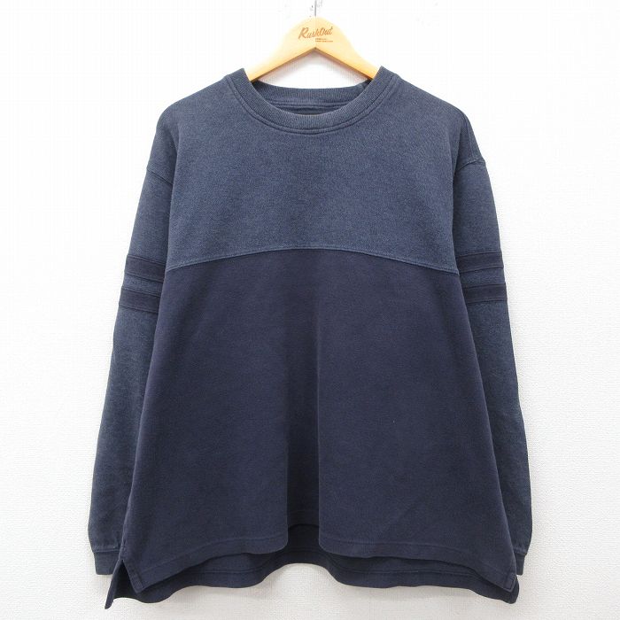 【50%OFF】XL★古着 エディーバウアー 長袖 ビンテージ Tシャツ メンズ 00年代 00s 無地 ツートンカラー 大きいサイズ コットン クルーネック 濃紺他 ネイビー 【spe】 25apr23 中古