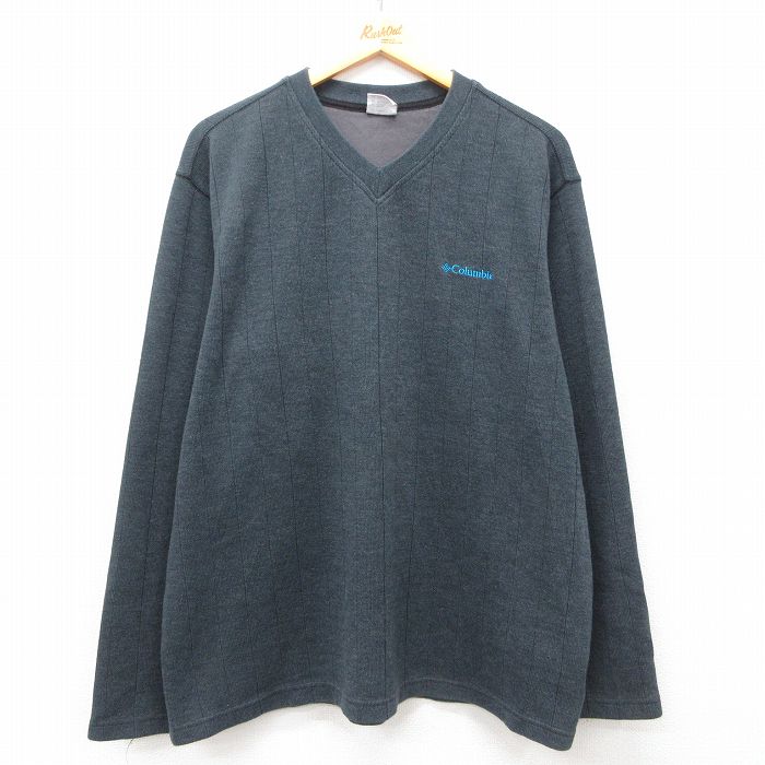 【50%OFF】XL★古着 コロンビア COLUMBIA 長袖 Tシャツ メンズ ワンポイントロゴ 大きいサイズ Vネック 濃グレー 25apr23 中古