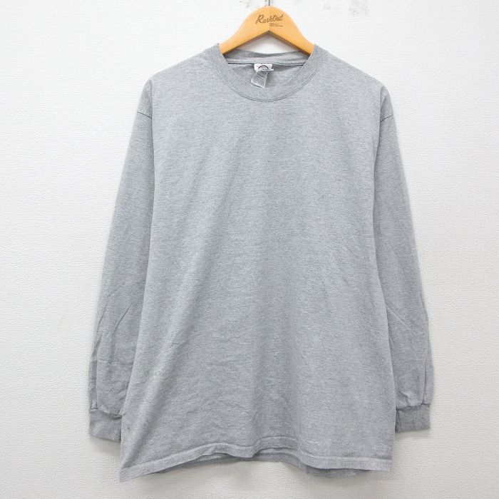 XL★古着 長袖 ビンテージ Tシャツ メンズ 00年代 00s 無地 クルーネック グレー 霜降り 25apr23 中古