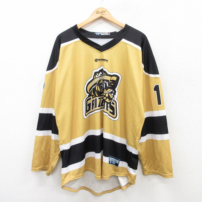 XL★古着 長袖 ビンテージ Tシャツ アイスホッケー ジャージ メンズ 90年代 90s サウスイースタングリズリーズ 17 大きいサイズ ロング丈 Vネック USA製 黄系他 イエロー ユニフォーム ゲームシャツ 【spe】 25apr23 中古