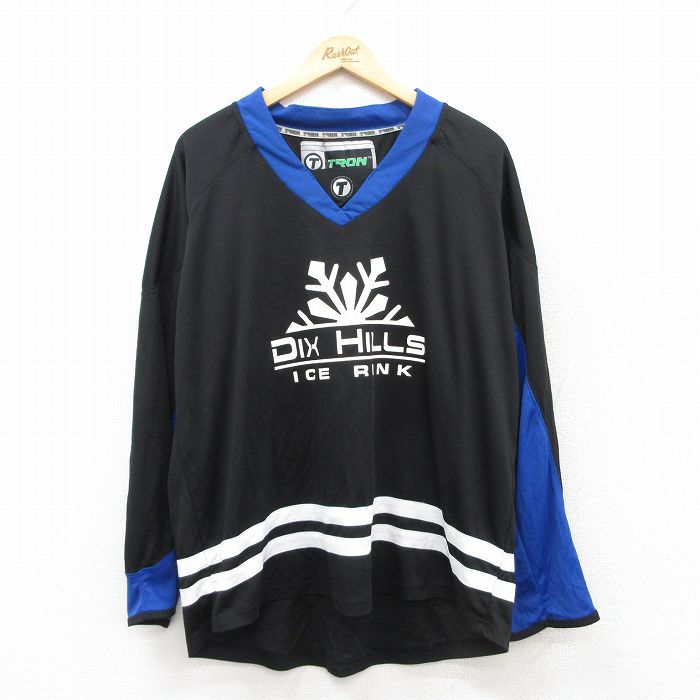 XL★古着 長袖 Tシャツ アイスホッケー ジャージ メンズ ディックスヒルズ 12 大きいサイズ Vネック 黒他 ブラック ユニフォーム ゲームシャツ 25apr23 中古