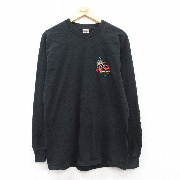 L★古着 フルーツオブザルーム 長袖 ビンテージ Tシャツ メンズ 90年代 90s コカコーラ NFL コットン クルーネック USA製 黒 ブラック 25apr23 中古