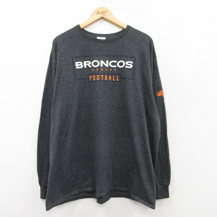 XL★古着 マジェスティック 長袖 Tシャツ メンズ NFL デンバーブロンコス 大きいサイズ クルーネック グレー 霜降り アメフト スーパーボウル 25apr23 中古
