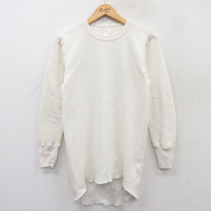 L★古着 モーガンミルズ 長袖 ビンテージ サーマル Tシャツ メンズ 00年代 00s 無地 クルーネック 生成り 25apr23 中古