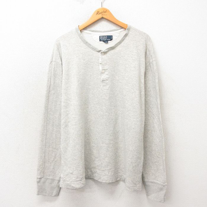 XL★古着 ラルフローレン Ralph Lauren 長袖 ブランド Tシャツ メンズ 90年代 90s 無地 大きいサイズ コットン ヘンリーネック クレー 霜降り 25apr25 中古
