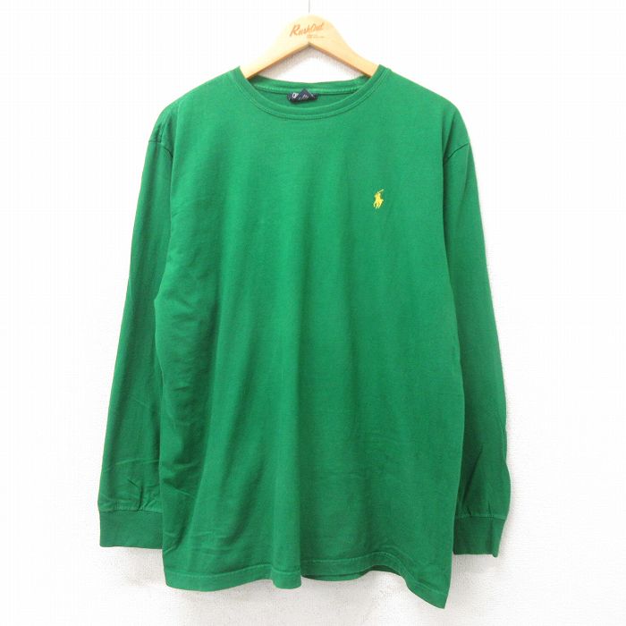 XL★古着 ラルフローレン Ralph Lauren 長袖 ブランド Tシャツ メンズ 90年代 90s ワンポイントロゴ コットン クルーネック 緑 グリーン 25apr25 中古
