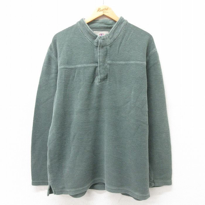 XL★古着 THE TERRITORY AHEAD 長袖 ビンテージ トップス メンズ 90年代 90s 無地 大きいサイズ モックネック ハイネック コットン USA製 緑 グリーン 25apr25 中古