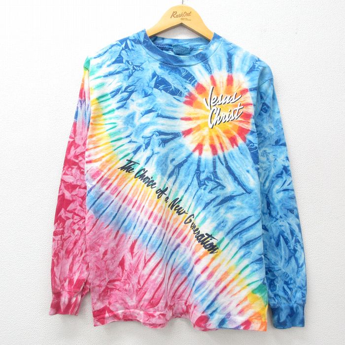 L★古着 All Sport 長袖 ビンテージ Tシャツ メンズ 90年代 90s イエスキリスト コットン クルーネック USA製 青他 ブルー タイダイ 【spe】 25apr26 中古