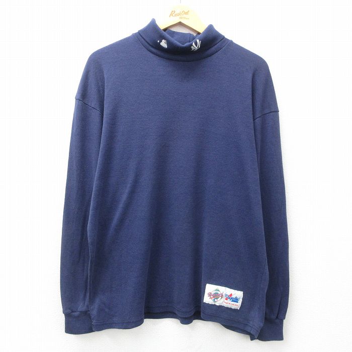 XL★古着 マジェスティック 長袖 ビンテージ Tシャツ メンズ 90年代 90s MLB ニューヨークヤンキース 大きいサイズ タートルネック ハイネック USA製 紺メジャーリーグ ネイビー ベースボール 野球 25apr26 中古