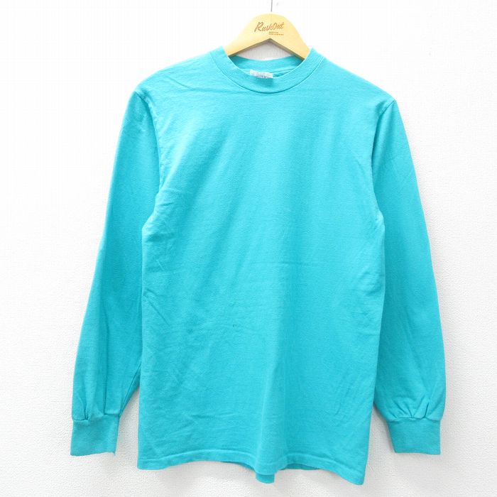 M★古着 ヘインズ Hanes 長袖 80年代 80s 無地 コットン クルーネック USA製 水色 25apr26 中古 メンズ
