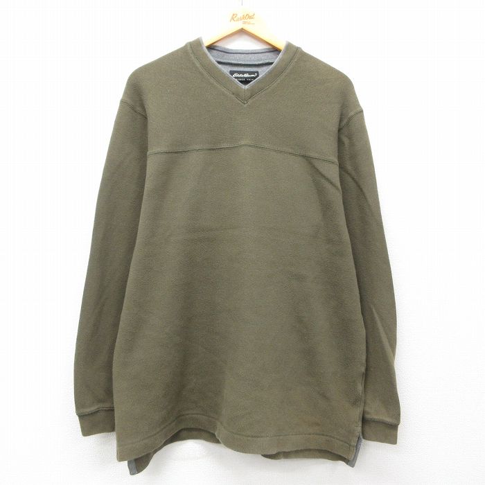XL★古着 エディーバウアー 長袖 ビンテージ Tシャツ メンズ 00年代 00s 無地 大きいサイズ Vネック 緑系他 グリーン 【spe】 25apr26 中古