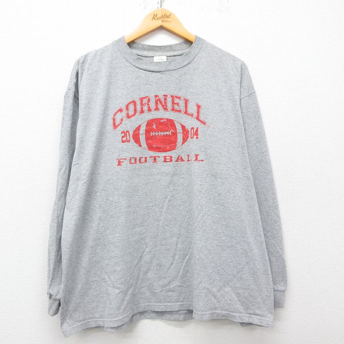 XL★古着 長袖 ビンテージ Tシャツ メンズ 00年代 00s フットボール 大きいサイズ クルーネック グレー 霜降り 25apr26 中古