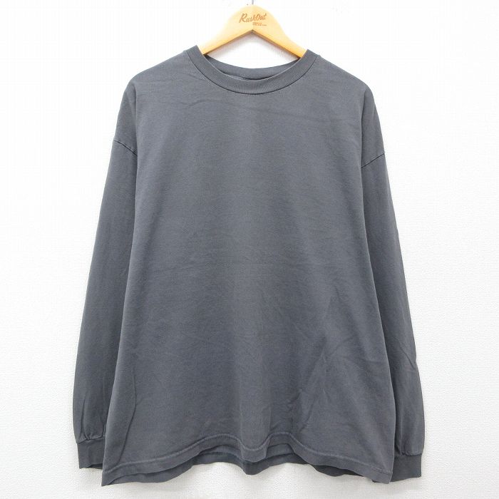 XL★古着 STEVE&BARRYS 長袖 ビンテージ Tシャツ メンズ 00年代 00s 無地 大きいサイズ コットン クルーネック グレー 25apr26 中古