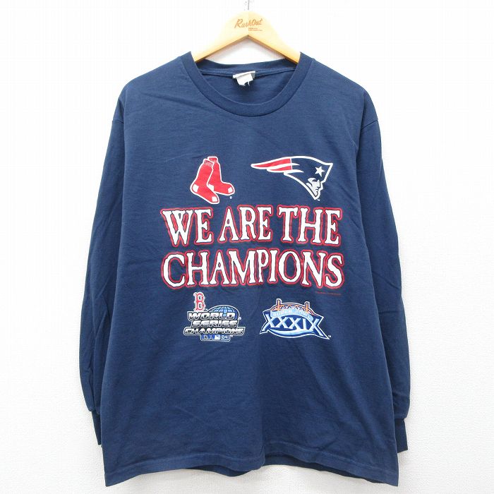 【50%OFF】XL★古着 リー Lee 長袖 ビンテージ Tシャツ メンズ 00年代 00s MLB ボストンレッドソックス コットン クルーネック 紺 ネイビー メジャーリーグ ベースボール 野球 25apr26 中古