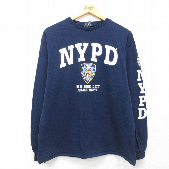 L★古着 長袖 ビンテージ Tシャツ メンズ 00年代 00s ニューヨークポリス クルーネック 紺 ネイビー 25apr26 中古