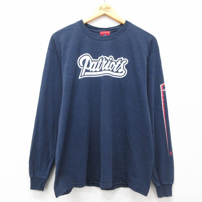 【50%OFF】XL★古着 長袖 ビンテージ Tシャツ メンズ 00年代 00s NFL ニューイングランドペイトリオッツ コットン クルーネック 紺 ネイビー アメフト スーパーボウル 25apr26 中古