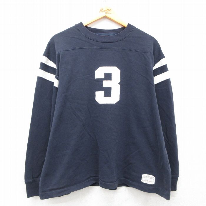 XL★古着 アリゾナジーンズ 長袖 ビンテージ フットボール Tシャツ メンズ 00年代 00s 3 大きいサイズ コットン クルーネック 紺他 ネイビー 25apr26 中古