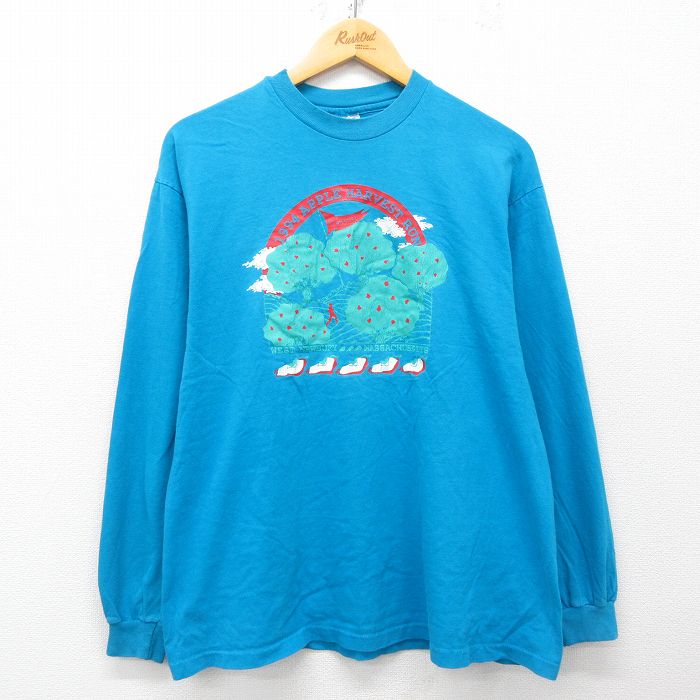 XL★古着 ヘインズ Hanes 長袖 ビンテージ Tシャツ メンズ 90年代 90s マラソン コンバース コットン クルーネック USA製 水色 25apr26 中古