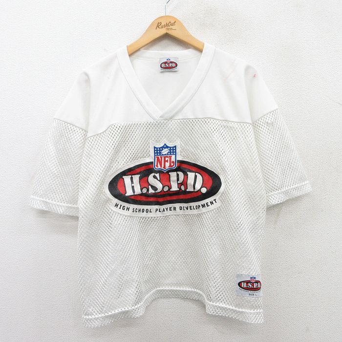 XL★古着 半袖 ビンテージ フットボール Tシャツ メンズ 00年代 00s NFL HSPD メッシュ地 大きいサイズ Vネック 白 ホワイト アメフト スーパーボウル ユニフォーム ゲームシャツ 25may01 中古
