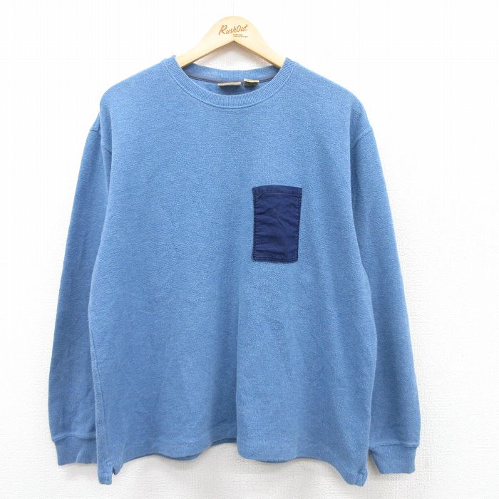 【50%OFF】XL★古着 エルエルビーン LLBEAN 長袖 ビンテージ Tシャツ メンズ 00年代 00s 無地 胸ポケット付き 大きいサイズ コットン クルーネック 薄紺 ネイビー 25may01 中古