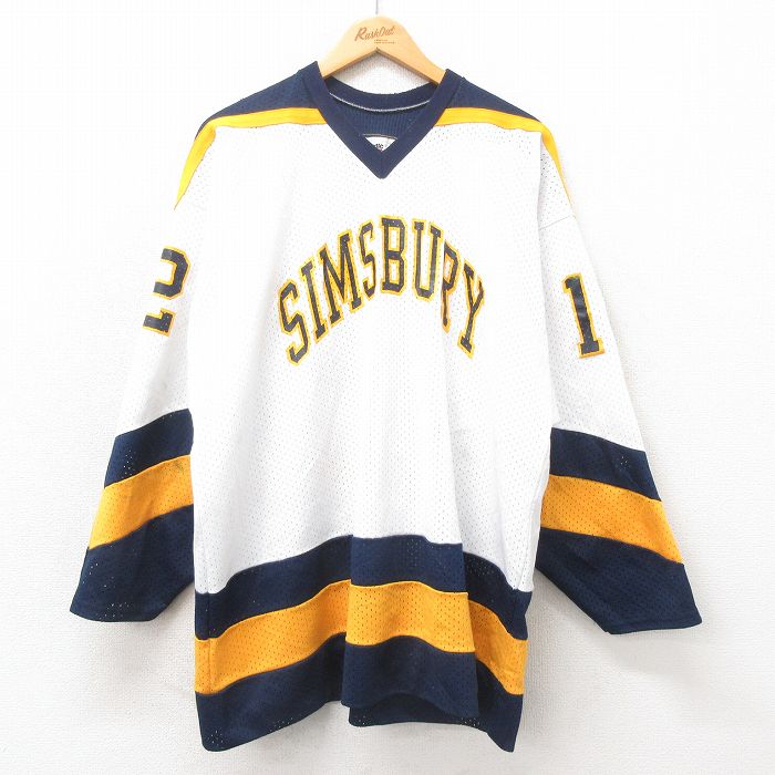 XL★古着 長袖 ビンテージ Tシャツ メンズ 90年代 90s SIMS 大きいサイズ メッシュ地 Vネック USA製 白他 ホワイト ユニフォーム ゲームシャツ 25may02 中古